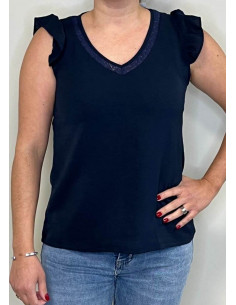 Blusa Volantes Azul Marino...