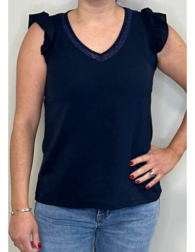 Blusa Volantes Azul Marino Strategga...