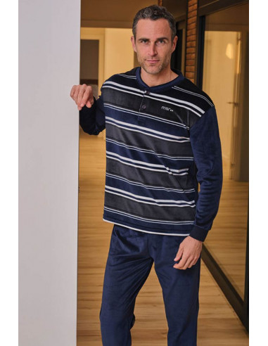 Pijama Largo Spandex Rayas Azul...