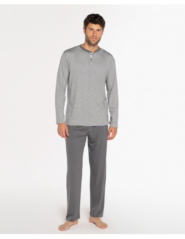 Pijama Largo Bambú Rayas Grises Punto...