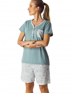 Pijama Corto Algodón Flores...