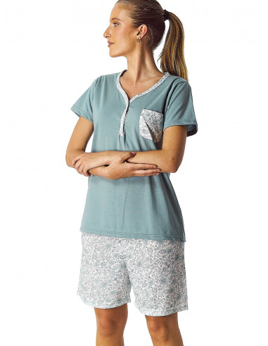 Pijama Corto Algodón Flores Leniss 8080