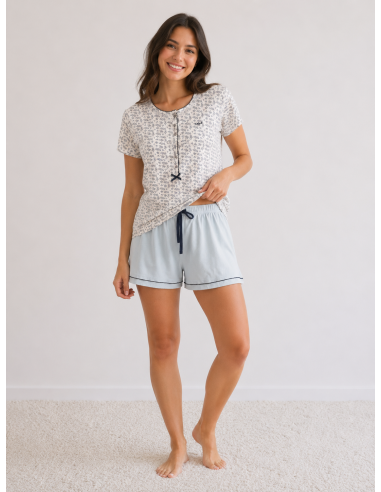 Pijama Corto Algodón Flores Cue 32123