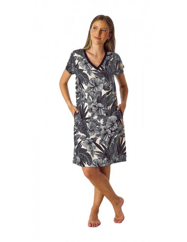Vestido Manga Corta Hojas Leniss 8112