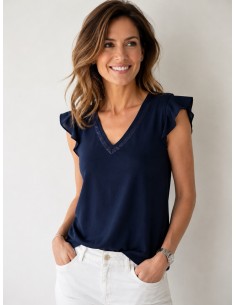 Blusa Volantes Azul Marino...
